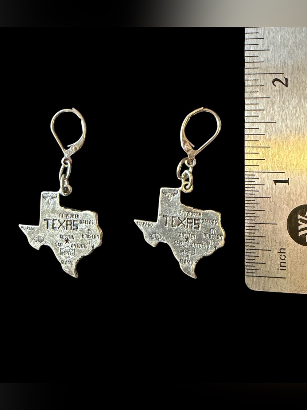 Texas State Silver-Tone Map Drop Earrings -